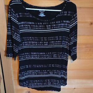 Apt. 9 Black and White Striped Short Sleeve Top